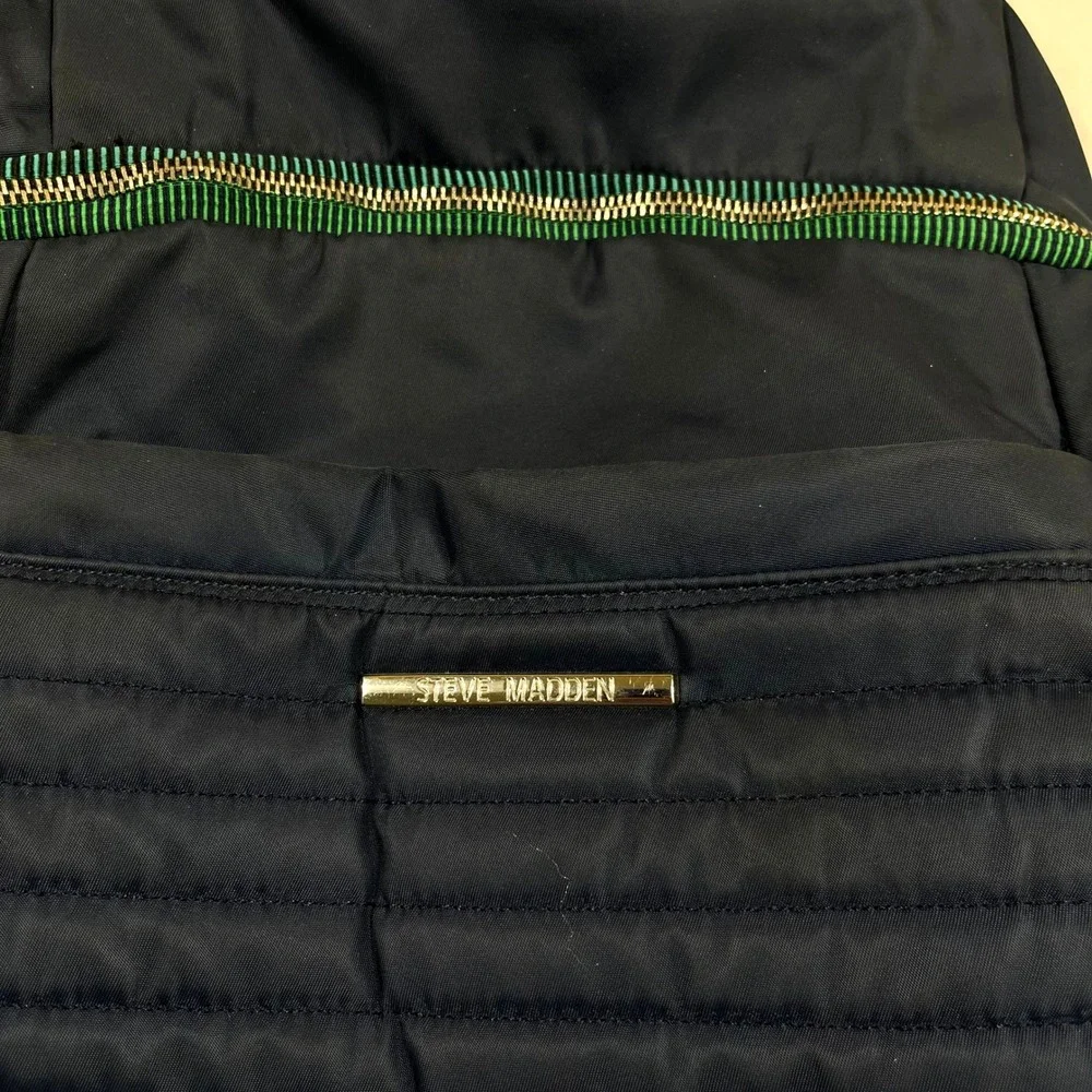 Steve Madden Backpack Womens Medium Navy Blue Quilted Nylon Zipper Detail